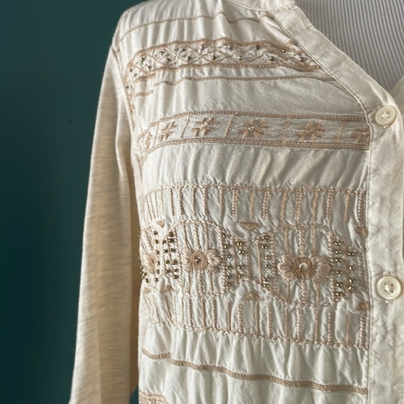 Style & Co Cream Embellished Blouse - Picture 2 of 4